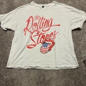 White and Red Short Sleeve Tee with Rolling Stones Graphic